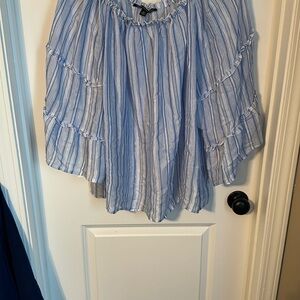 Zac & Rachel Blue Ruffled 3/4 Sleeve Blouse